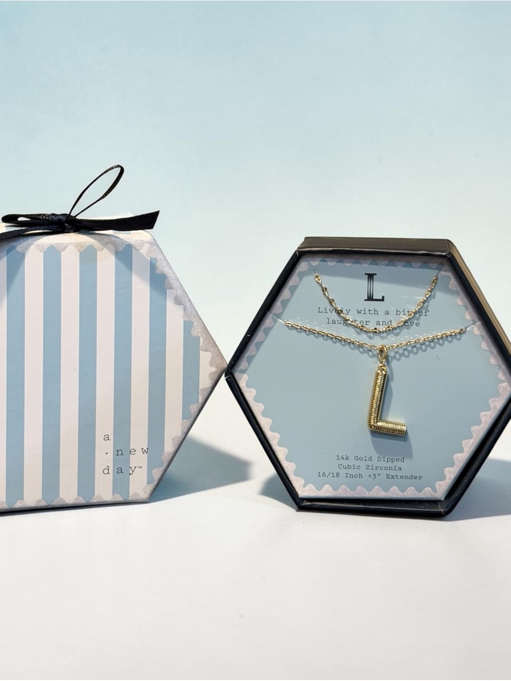 A New Day Gold Tone Initial “L” Pendant Necklace 14k Gold Dipped Layered Chain
